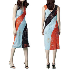 Diane Von Furstenberg 100% Silk Fenelon Printed Bias Cut Midi Dress Size 6 Party